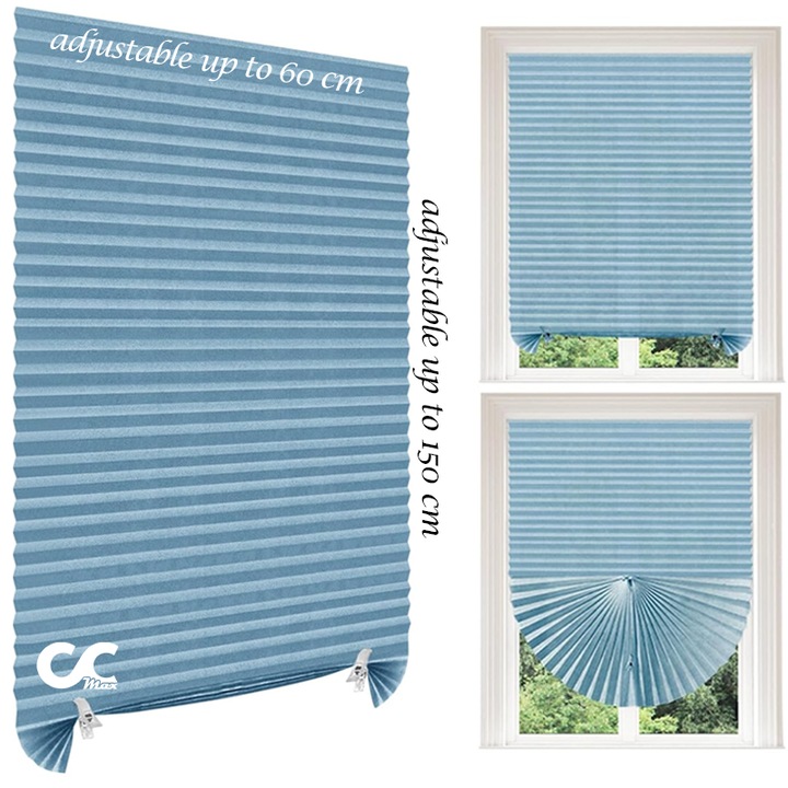 Jaluzea CCmax tip Evantai, PVC Textil Albastru, Sistem Prindere Autoadeziv Inclus, Usor de Montat, 60 x 150 cm