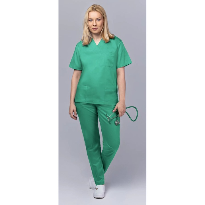 Costum medical de dama Women New ClassIQ, Bluza si pantalon, Verde Spital, 3XL