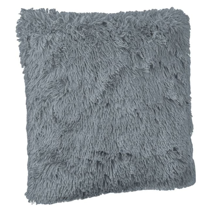 Perna Decorativa Gri 50x50cm, Imitatie de Blana Moale, Doua Fete cu Fermoar