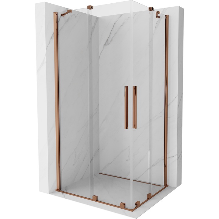 Mexen Velar Duo cabina de dus extensibila 100 x 90 cm, transparent, Roz-auriu - 871-100-090-02-60