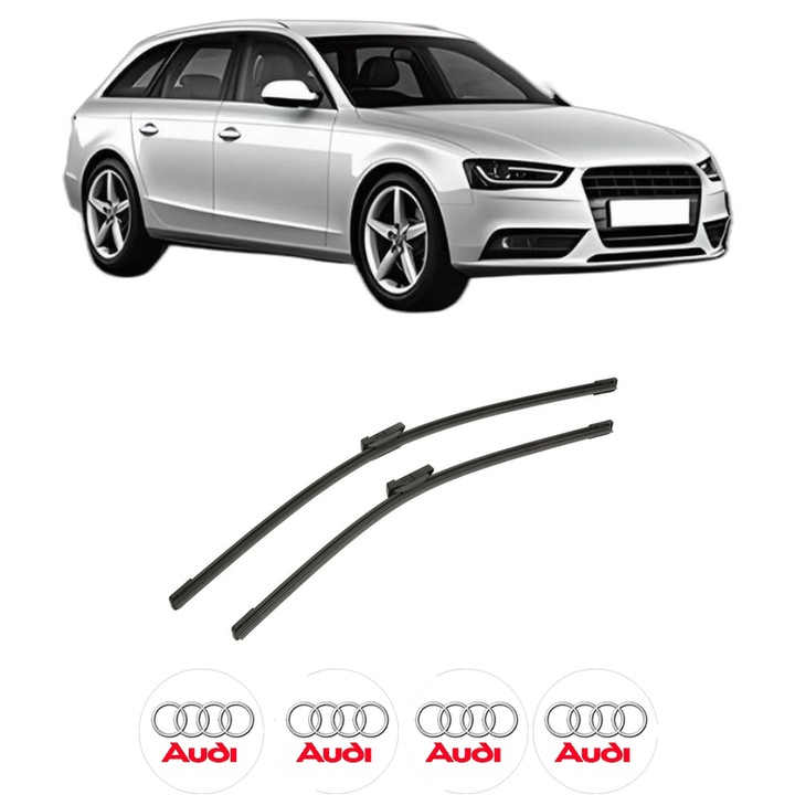 Set stergatoare auto AUDI A4 B8 Avant (8K5) din 2007-2015, pentru parbriz auto, 2 bucati, Bosch Aerotwin, din cauciuc siliconat rezistent, 4 Stickere Auto AUDI