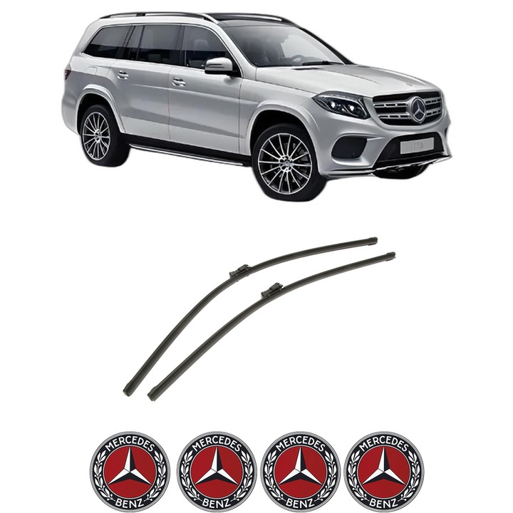 Set stergatoare auto MERCEDES-BENZ GLS (X166) din 2015-2019, pentru parbriz auto, 2 bucati, Bosch Aerotwin, din cauciuc siliconat rezistent, 4 Stickere Auto MERCEDES-BENZ