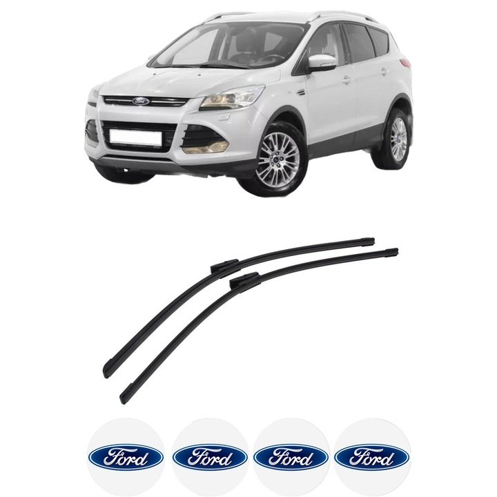 Set stergatoare auto FORD KUGA II (DM2) din 2012-2019, pentru parbriz auto, 2 bucati, Bosch Aerotwin Multi, din cauciuc siliconat rezistent, 4 Stickere Auto FORD