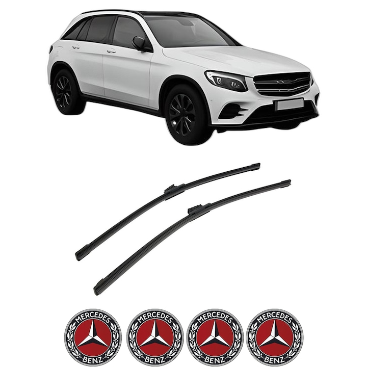 Set stergatoare auto MERCEDES-BENZ GLC (X253) din 2015-2022, pentru parbriz auto, 2 bucati, Bosch Aerotwin, din cauciuc siliconat rezistent, 4 Stickere Auto MERCEDES-BENZ