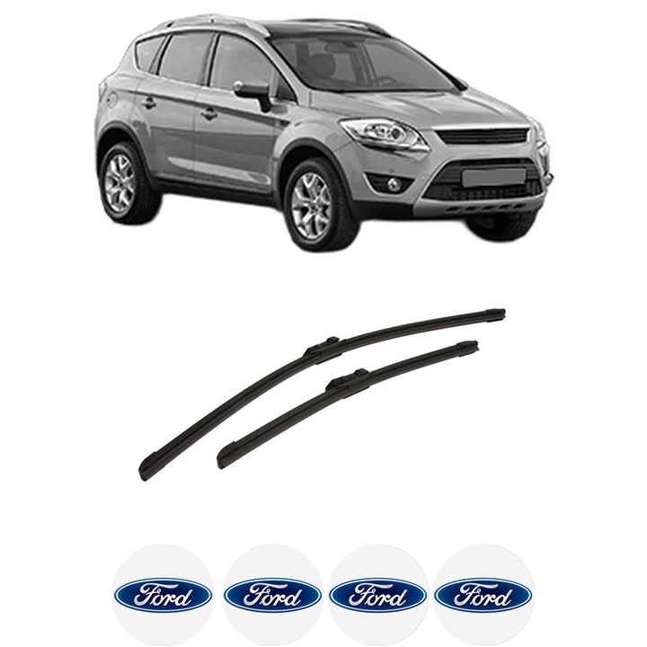 Set stergatoare auto FORD KUGA I din 2008-2012, pentru parbriz auto, 2 bucati, Bosch Aerotwin, din cauciuc siliconat rezistent, 4 Stickere Auto FORD