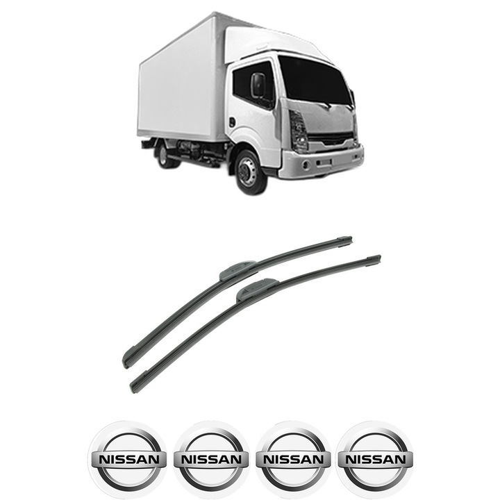 Set stergatoare auto NISSAN NT400 CABSTAR (F24M) din 2014-2016, pentru parbriz auto, 2 bucati, Bosch Aerotwin Retrofit, din cauciuc siliconat rezistent, 4 Stickere Auto NISSAN