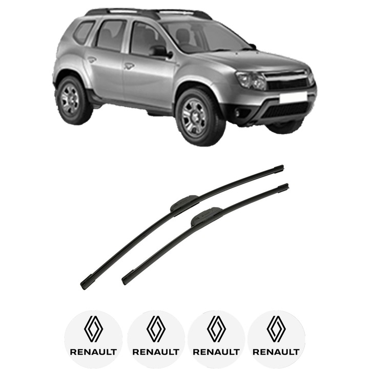 Set stergatoare auto RENAULT DUSTER (HS_) din 2010-2018, pentru parbriz auto, 2 bucati, Bosch Aerotwin Retrofit, din cauciuc siliconat rezistent, 4 Stickere Auto RENAULT