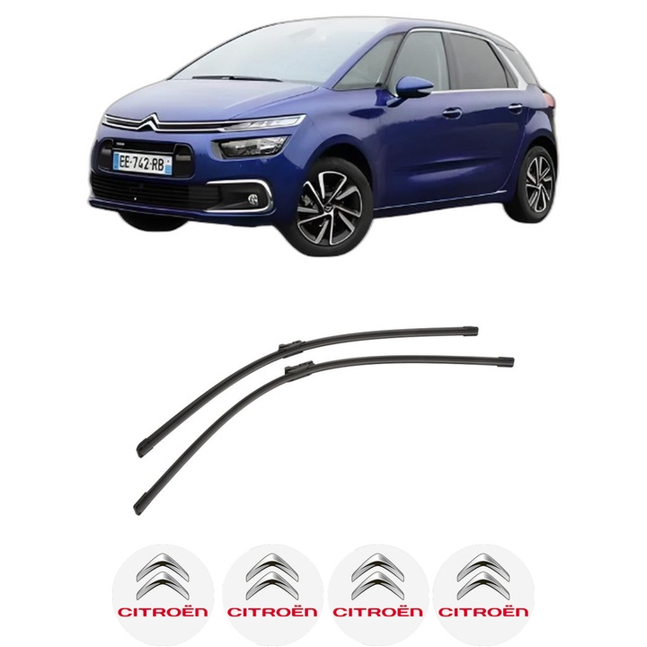 Set stergatoare auto CITROEN C4 PICASSO II din 2013-2018, pentru parbriz auto, 2 bucati, Bosch Aerotwin, din cauciuc siliconat rezistent, 4 Stickere Auto CITROEN