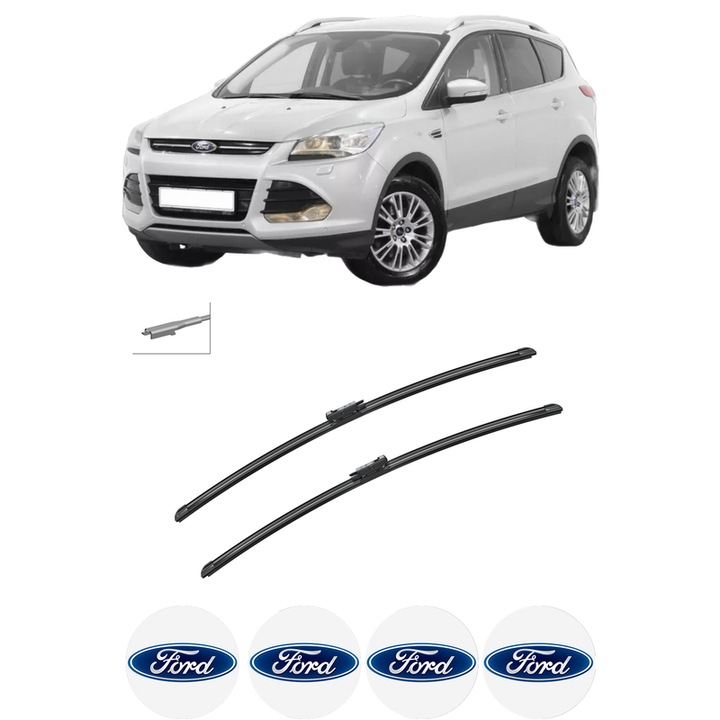 Set stergatoare auto FORD KUGA II (DM2) din 2012-2019, pentru parbriz auto, 2 bucati, Bosch Aerotwin, din cauciuc siliconat rezistent, 4 Stickere Auto FORD