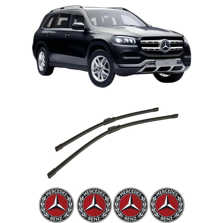 Set stergatoare auto MERCEDES-BENZ GLS (X167) din 2019-2023, pentru parbriz auto, 2 bucati, Bosch Aerotwin, din cauciuc siliconat rezistent, 4 Stickere Auto MERCEDES-BENZ
