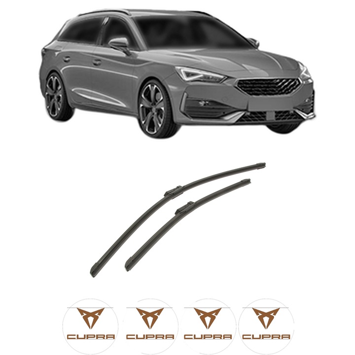 Set stergatoare auto CUPRA LEON Sportstourer (KL8, KU8, KUD) din 2020-2022, pentru parbriz auto, 2 bucati, Bosch Aerotwin, din cauciuc siliconat rezistent, 4 Stickere Auto CUPRA