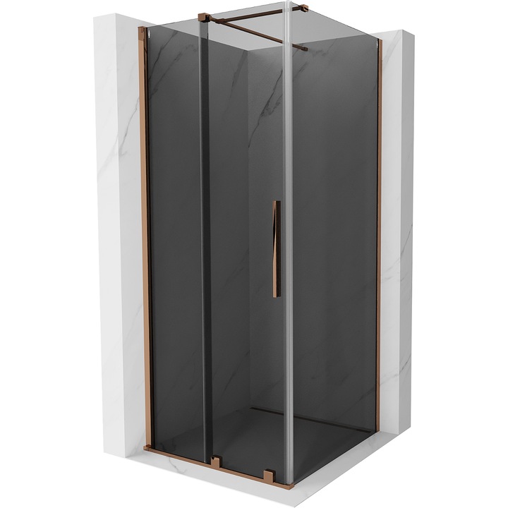 Mexen Velar cabina de dus culisanta 100 x 100 cm, grafit, aur roz - 871-100-100-41-60