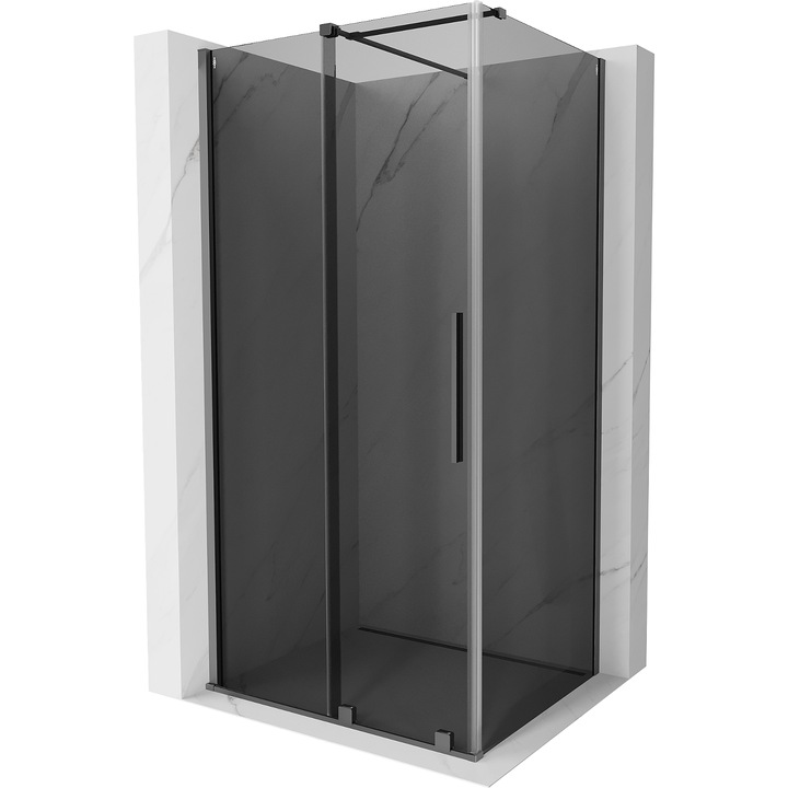 Cabină de duș Mexen Velar, 150x100cm, sticlă securizată grafit, metal pistol, uși glisante