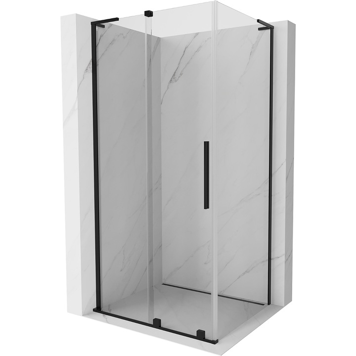 Cabina de dus glisanta Mexen Velar L, 90x85cm, transparenta, neagra, inaltime 200cm