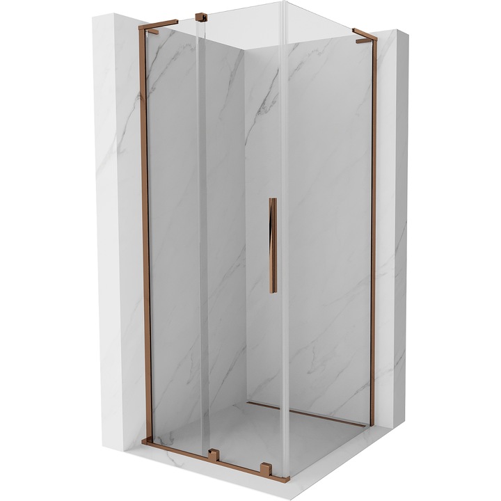 Cabina de dus culisanta, Velar, 90x90cm, transparent, aur roz, 200cm