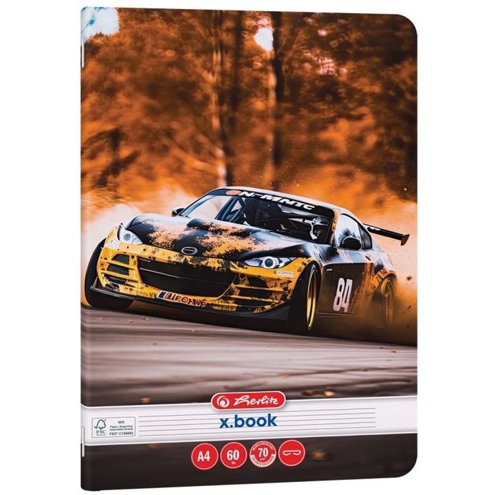 Set 30 x Caiet A4 Dictando, Motiv Race Cars, 60 File, Hartie 70 g/mp, Colturi Rotunjite