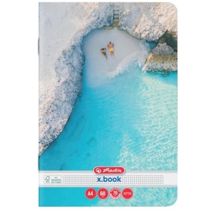 Set 30 x Caiet A4 Matematica, 60 File, 70g/mp, Hartie FSC, Colturi Rotunjite, Motiv Summer, Herlitz