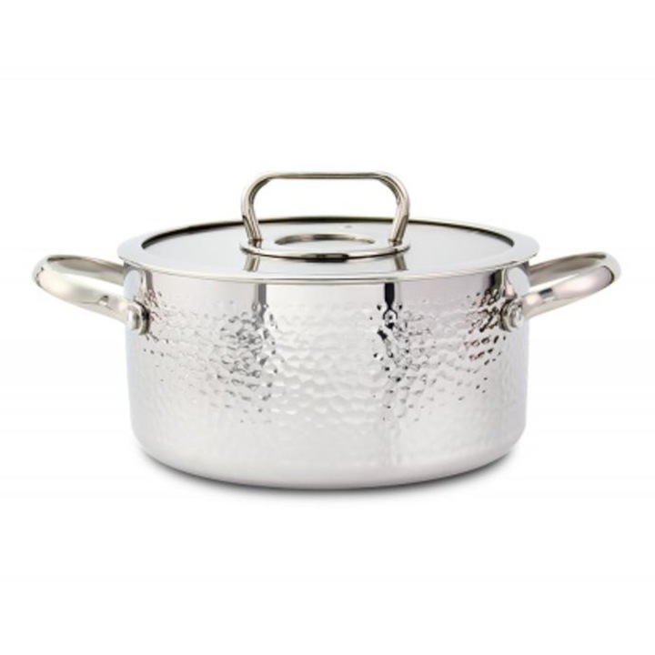 Set 2 Piese Oala din Otel Inoxidabil, Zilan, Capac Sticla, 24 cm, 4.5 l, Argintiu