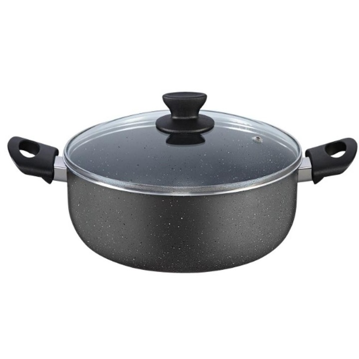 Set 2 x Cratita din Aluminiu 26 cm, Capacitate 4 l, cu Capac din Sticla, Gri, Zilan