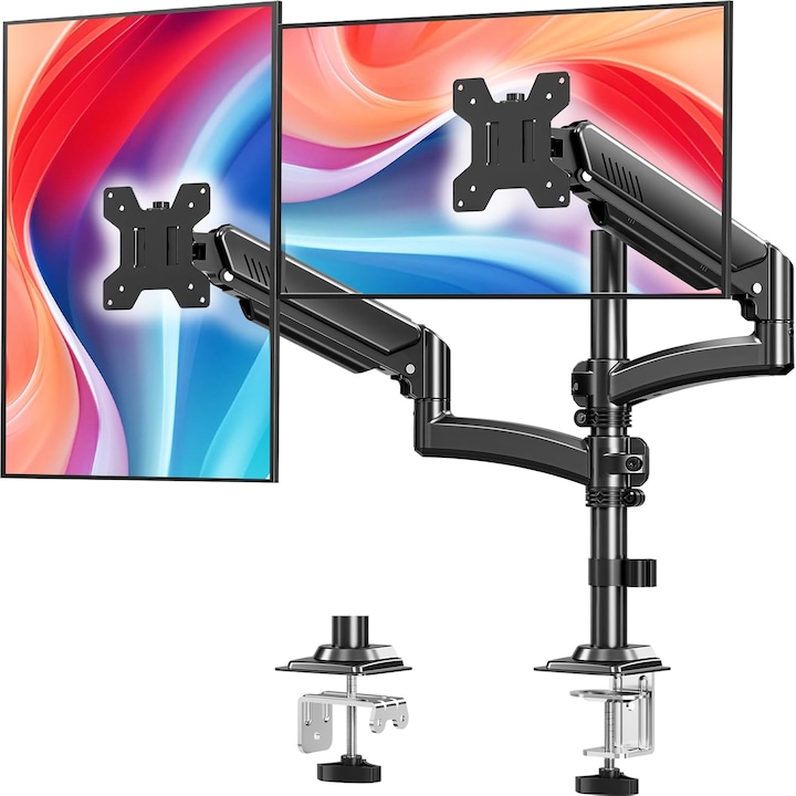 Suport dual monitor, reglabil, negru, 17-32 inch, 600mm
