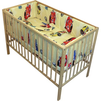 Lenjerie patut bebe cu 5 piese masinute crem Lenjerie patut bebe cu 5 piese masinute crem