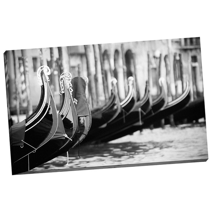 Tablou grand canvas "Gondoliere in Venetia" alb negru - 120 x 80 cm