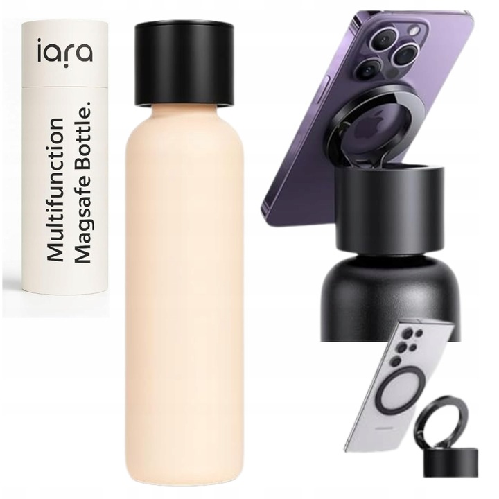 Termikus sportkulacs, 750 ml, mágneses telefontartóval, rozsdamentes acél, BPA-mentes