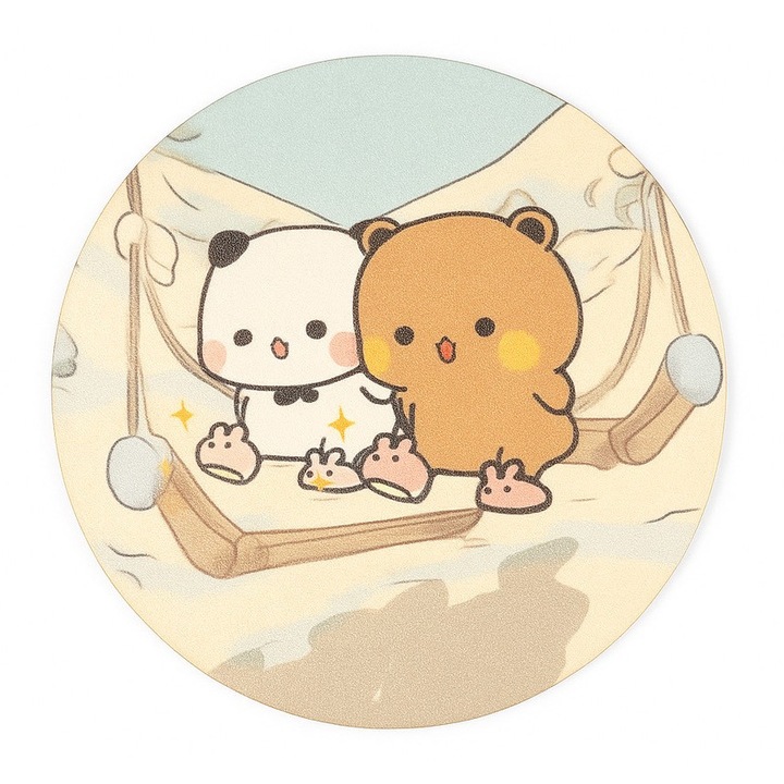 Suport de pahar din lemn, Decor, Colectie, pentru cuplu, Ursuleti Bubu & Dudu, Multicolor, 10x10cm