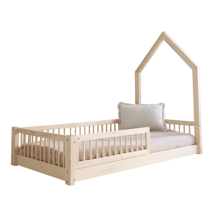 Детско легло къщичка Little Amy, Mossy, Монтесори, Парапети с кръгли пръчки, 100 x 180 см