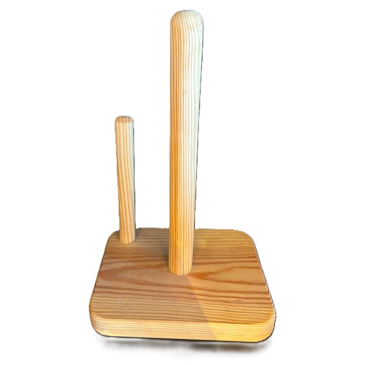 Suport rola prosop bucatarie din lemn masiv de pin, dreptunghiular, finisaj natural, 16x13x25cm, cu rola de servetele cadou