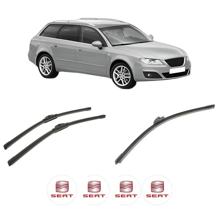 Set 3 stergatoare SEAT EXEO ST (3R5) din 2009-2013, pentru parbriz si luneta fata si spate auto, Bosch Aerotwin-Aerotwin, din cauciuc siliconat rezistent, 4 Stickere Auto SEAT