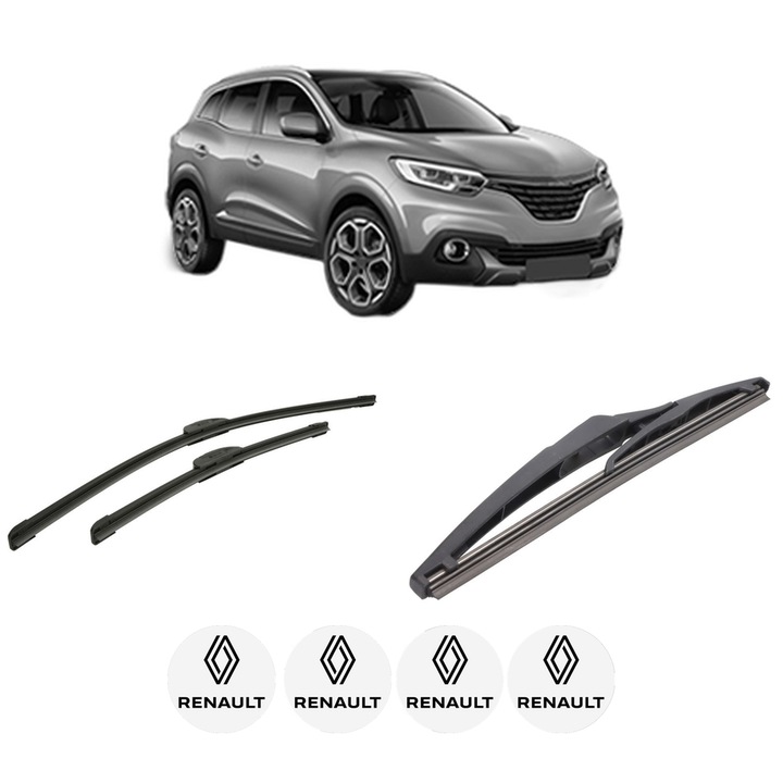 Set 3 stergatoare RENAULT KADJAR (HA_, HL_) din 2015-2021, pentru parbriz si luneta fata si spate auto, Bosch Twin-Aerotwin Retrofit, din cauciuc siliconat rezistent, 4 Stickere Auto RENAULT