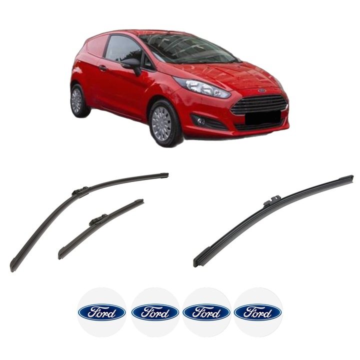 Set 3 stergatoare FORD FIESTA VII Van din 2018-2020, pentru parbriz si luneta fata si spate auto, Bosch Aerotwin-Aerotwin, din cauciuc siliconat rezistent, 4 Stickere Auto FORD
