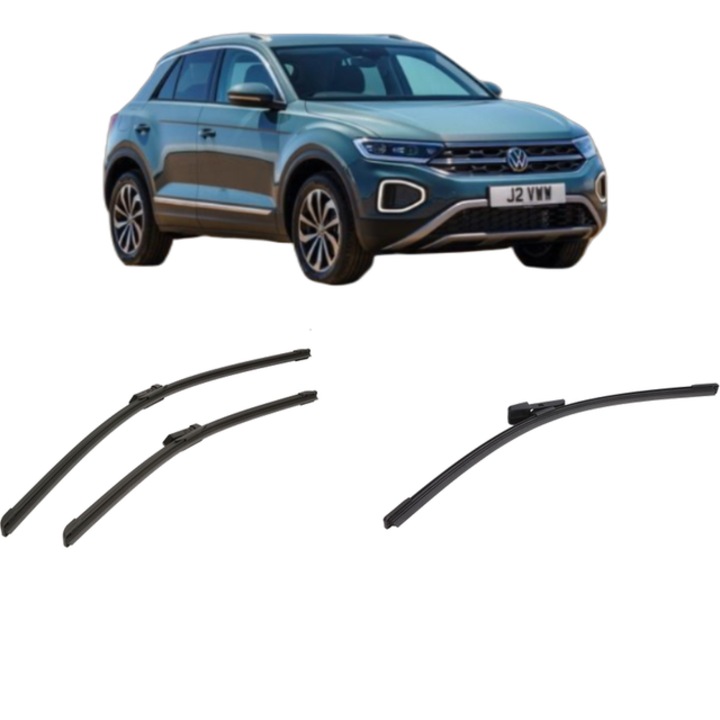 Set 3 stergatoare Volkswagen T-ROC (A11, D11) din 2017-2022, pentru parbriz si luneta fata si spate auto, Bosch Aerotwin-Aerotwin, din cauciuc siliconat rezistent, Volkswagen