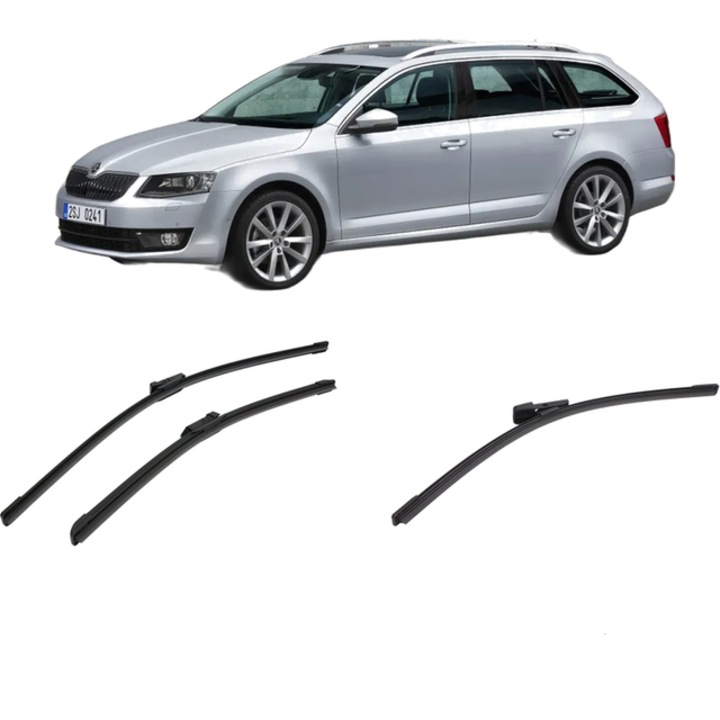 Set 3 stergatoare SKODA OCTAVIA III Combi (5E5, 5E6) din 2012-2020, pentru parbriz si luneta fata si spate auto, Bosch Aerotwin-Aerotwin, din cauciuc siliconat rezistent, SKODA