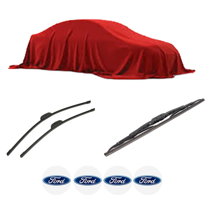 Set 3 stergatoare FORD TRANSIT TOURNEO Bus (FC_ _) din 2000-2006, pentru parbriz si luneta fata si spate auto, Bosch Twin-Aerotwin Retrofit, din cauciuc siliconat rezistent, 4 Stickere Auto FORD