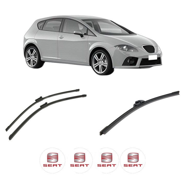 Set 3 Stergatoare Bosch Aerotwin pentru SEAT LEON (2005-2013), parbriz si luneta, cauciuc siliconat, 650x650mm, 280x280mm, 4 Stickere Auto SEAT