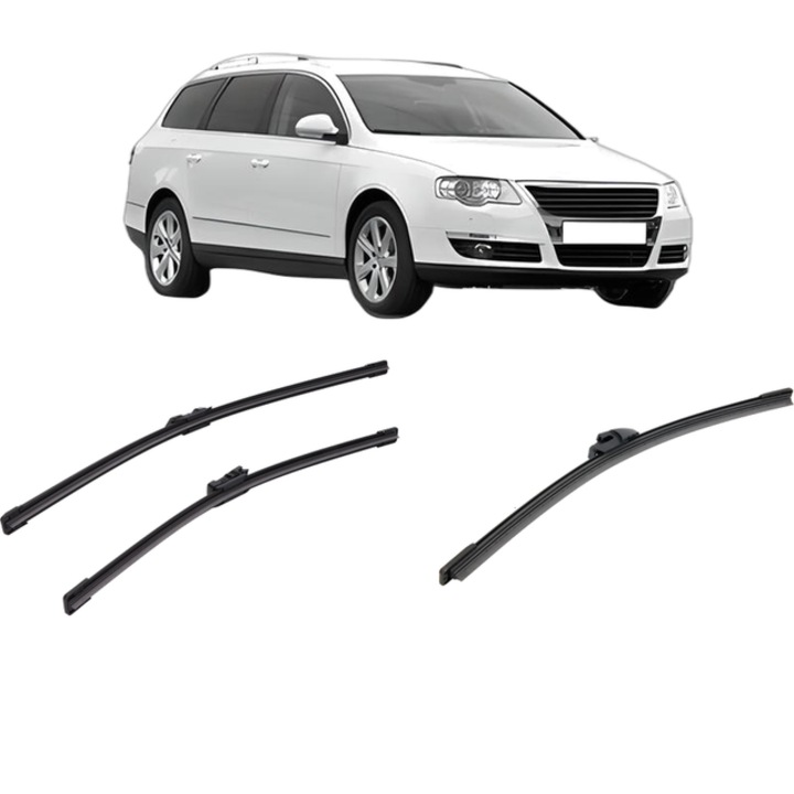 Set 3 stergatoare Volkswagen PASSAT B6 Variant (3C5) din 2005-2011, pentru parbriz si luneta fata si spate auto, Bosch Aerotwin-Aerotwin, din cauciuc siliconat rezistent, Volkswagen