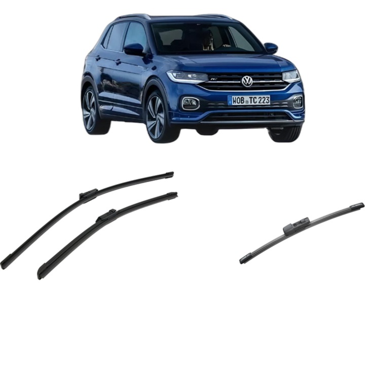 Set 3 stergatoare Volkswagen T-CROSS (C11, D31) din 2018-2020, pentru parbriz si luneta fata si spate auto, Bosch Aerotwin-Aerotwin, din cauciuc siliconat rezistent, Volkswagen