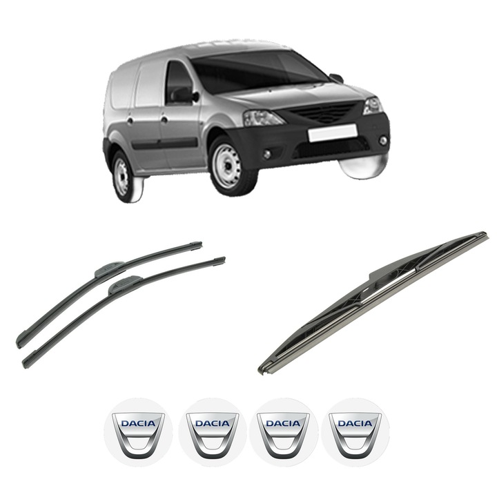 Set 3 stergatoare DACIA LOGAN EXPRESS (FS_) din 2007-2012, pentru parbriz si luneta fata si spate auto, Bosch Twin-Aerotwin Retrofit, din cauciuc siliconat rezistent, 4 Stickere Auto DACIA