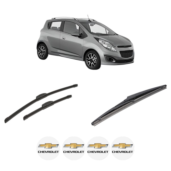 Set 3 stergatoare CHEVROLET SPARK (M300) din 2010, pentru parbriz si luneta fata si spate auto, Bosch Twin-Aerotwin Retrofit, din cauciuc siliconat rezistent, 4 Stickere Auto CHEVROLET