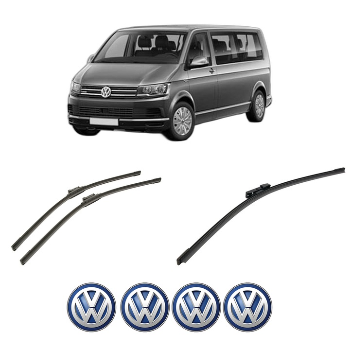 Set 3 stergatoare Volkswagen MULTIVAN T6 (SGF, SGM, SGN, SHM, SHN) din 2015-2024, pentru parbriz si luneta fata si spate auto, Bosch Aerotwin-Aerotwin, din cauciuc siliconat rezistent, 4 Stickere Auto Volkswagen