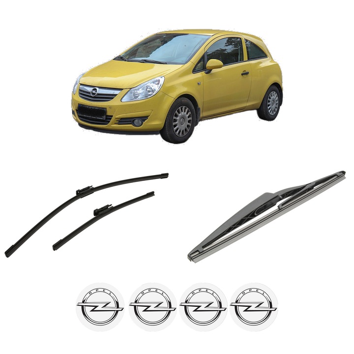 Set 3 stergatoare OPEL CORSA D Hatchback Van (S07) din 2006-2014, pentru parbriz si luneta fata si spate auto, Bosch Twin-Aerotwin Multi, din cauciuc siliconat rezistent, 4 Stickere Auto OPEL