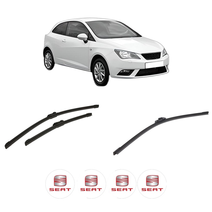 Set 3 stergatoare SEAT IBIZA IV SC (6J1, 6P5) din 2008-2016, pentru parbriz si luneta fata si spate auto, Bosch Aerotwin-Aerotwin, din cauciuc siliconat rezistent, 4 Stickere Auto SEAT