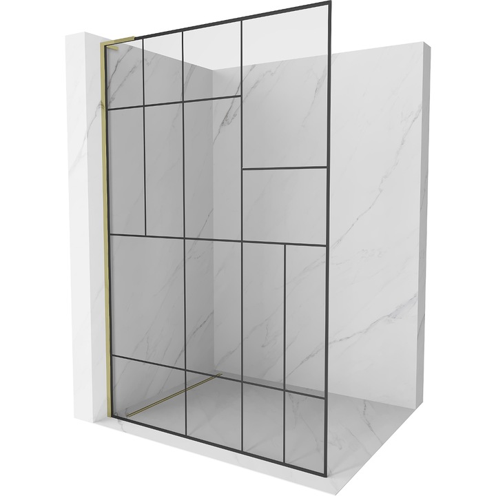 Paravan dus Walk-in Mexen Kioto L, 120x200cm, negru, auriu, 8mm