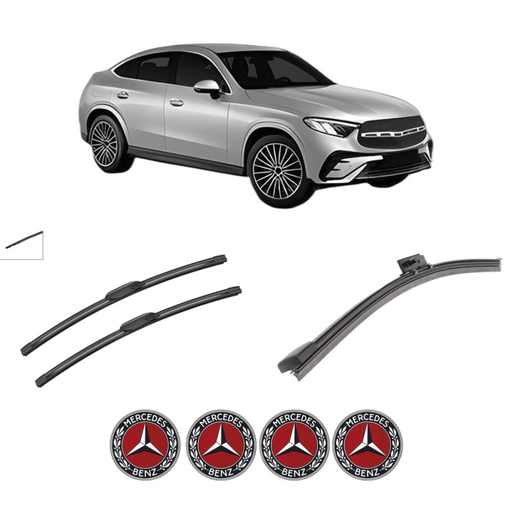 Set 3 stergatoare MERCEDES-BENZ GLC Coupe (C254) din 2023, pentru parbriz si luneta fata si spate auto, Bosch Aerotwin-Aerotwin, din cauciuc siliconat rezistent, 4 Stickere Auto MERCEDES-BENZ