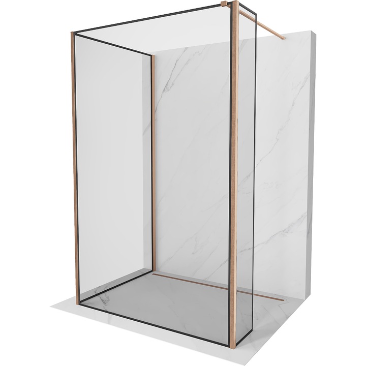 Cabina de dus Walk-in Mexen Kioto, 130x100x30cm, negru, cupru periat, 8mm