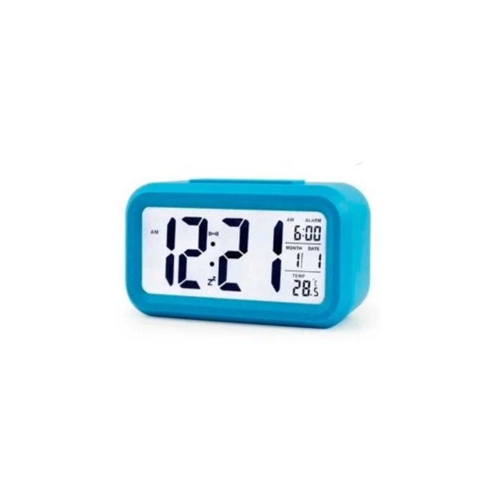 Ceas Digital cu Termometru si Alarma ALBASTRU