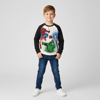 Bluza maneca lunga cu design Team Avengers Bej 128 CM