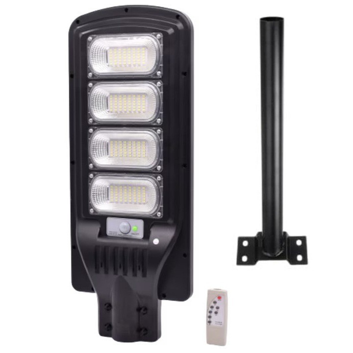 Lampa Solara Stradala 200W, cu detector miscare umana, acumulator, telecomanda si teava metalica inclusa, IP66